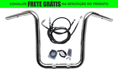 Kit Guidão Seca Sovaco - 15" Pol. Altura - Tubo 1.1/4" Pol. CURVE - CROMADO - Harley Davidson - Fat Bob (2018+)