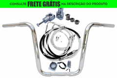 Kit Guidão e Cabos CROMADOS - Seca Sovaco - 16" Pol. Altura - Tubo 1.1/4" Pol. - Harley Davidson - Deluxe (com riser)