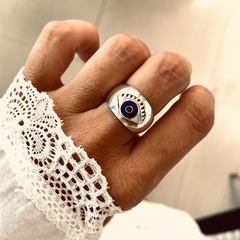 Anillo ojo azul cabullon - plata 925 (cod 73)