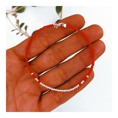 Pulsera roja & bolitas - plata 925 (cod 19)