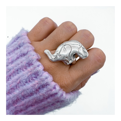 Anillo elefante xl ( inflado) - plata 925 (cod 41)