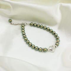 Pulsera perlas verde corazon - cristal & plata 925 (cod 59)