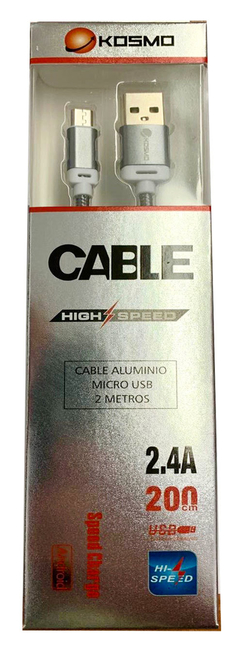 Cable de Aluminio V8 - 2M/2.4A - Kosmo - comprar online