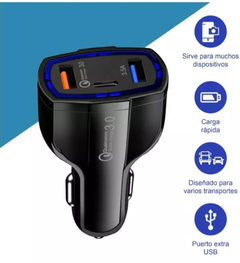 Cargador Rapido de Auto 12v - 3.1A 2 USB 1 TIPO C CAR-02 - comprar online