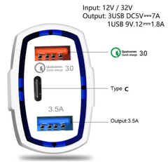 Cargador Rapido de Auto 12v - 3.1A 2 USB 1 TIPO C CAR-02