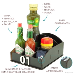 Porta Pimenta Azeite Guardanapos Sal Sachê Palito Restaurante Mdf Preto - comprar online