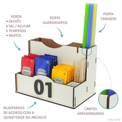 Porta Sachê Guardanapos Canudos Palitos Hamburgueria Mdf Branco - comprar online