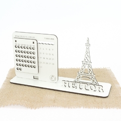 5 Calendário Infinito Display Nome Personalizado Mdf Branco - Torre Eiffel