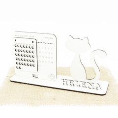 5 Calendário Infinito Display Nome Personalizado Mdf Branco - Gato