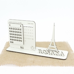 5 Calendário Infinito Display Nome Personalizado Mdf Branco - Torre Eiffel Lisa