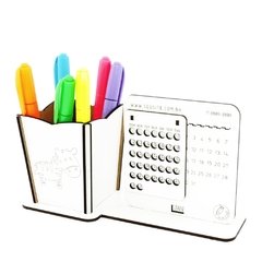 5 Calendário Infinito e Porta Canetas Personalizado Mdf Branco - Zebra