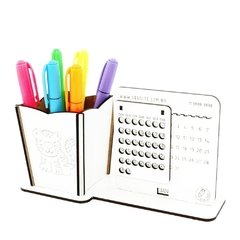 5 Calendário Infinito e Porta Canetas Personalizado Mdf Branco - Tigre