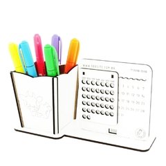 5 Calendário Infinito e Porta Canetas Personalizado Mdf Branco - Boi