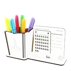 5 Calendário Infinito e Porta Canetas Personalizado Mdf Branco - Chifre de Unicórnio