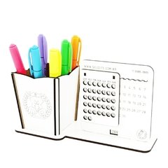 5 Calendário Infinito e Porta Canetas Personalizado Mdf Branco - Urso Marinheiro