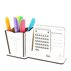 5 Calendário Infinito e Porta Canetas Personalizado Mdf Branco - Medicina