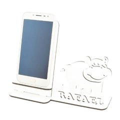 Porta Celular Personalizado Mdf Branco Display Hipopótamo