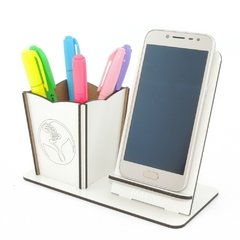 Porta Celular e Porta Canetas Personalizado MDF - Biologia