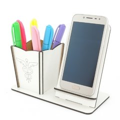 Porta Celular e Porta Canetas Personalizado MDF - Contabilidade