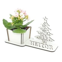 Porta Flores Display Nome Personalizado MDF Branco - Natal