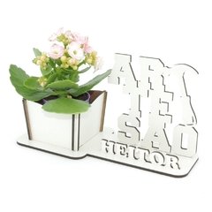 Porta Flores Display Nome Personalizado MDF Branco - Artesão