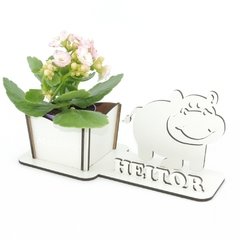 Porta Flores Display Nome Personalizado MDF Branco - Hipopótamo