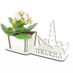 Porta Flores Display Nome Personalizado MDF Branco - Chifre de Unicórnio