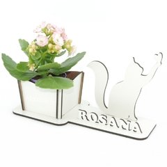 Porta Flores Display Nome Personalizado MDF Branco - Gato Coração