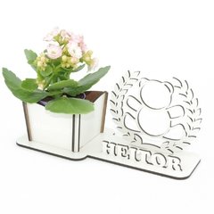 Porta Flores Display Nome Personalizado MDF Branco - Ursinho Vazado