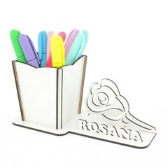 Porta Lápis Com Display Personalizado MDF Branco - Outubro Rosa