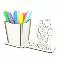 Porta Lápis Com Display Personalizado MDF Branco - Atendente