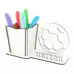 Porta Lápis Com Display Personalizado MDF Branco - Bola de Futebol