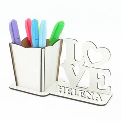 Porta Lápis Com Display Personalizado MDF Branco - Love