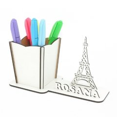 Porta Lápis Com Display Personalizado MDF Branco - Torre Eiffel