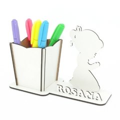 Porta Lápis Com Display Personalizado MDF Branco - Anjinho Menina