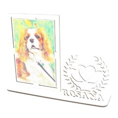 Porta Retrato Personalizado Display Mdf Branco Coroa Coração