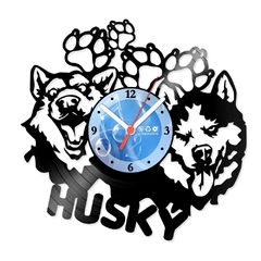 Relógio De Parede - Disco de Vinil - Animais - Cachorros Husky - VAN-173