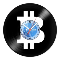 Relógio De Parede - Disco de Vinil - Escritório - Moeda Bitcoin - VEC-024