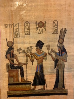 Papiro egípcio: Ramses II e sua esposa diante da Deusa Iris