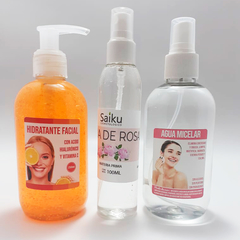 Promo kit Agua Micelar de rosas 250ml - Hidratante facial 250ml vitamina C -Agua de rosas 100ml