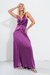 632 Vestido largo de seda pesada con moño en escote - tienda online