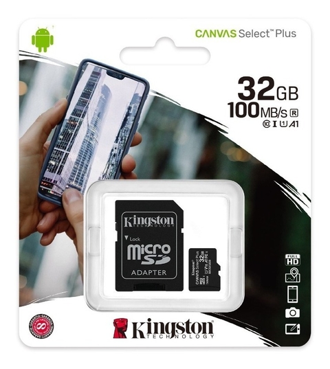 TARJETA DE MEMORIA MICRO SD 32GB 100MB/S CLASE 10 KINGSTON ORIGINAL CANVAS SELECT PLUS CON ADAPTADOR SD