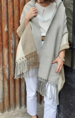 PRE VENTA Pashmina de lana de oveja tejida en telar motivo franjas - comprar online