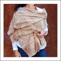 Pashmina de algodón rústico y gasa con borlas beige