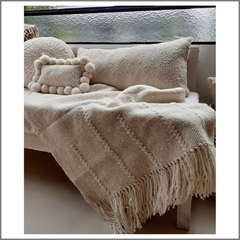 PRE VENTA Manta de lana de oveja tejida en telar con bordado motivo espigas