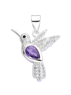 Dije colibrí cubic violeta plata 925