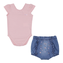 Conjunto Baby Body e Tapa Fralda Jeans Bordado 12308 - Paraíso - comprar online