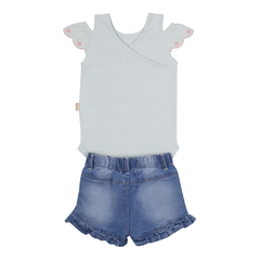 Conjunto Bebê Body Verde Pastel Com Pérolas E Short Jeans 12399 - Paraíso - comprar online