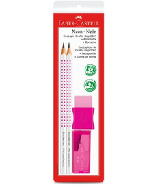 Kit Lápis, Borracha e Apontador Grip Rosa Neon - Faber Castell