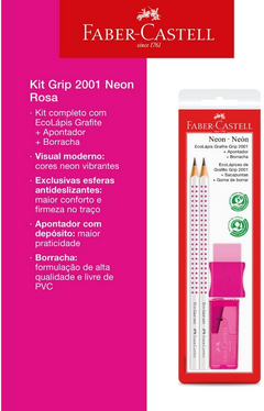 Kit Lápis, Borracha e Apontador Grip Rosa Neon - Faber Castell - comprar online